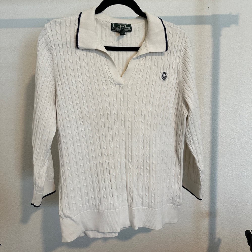Ralph Lauren White Cable Knit Sweater